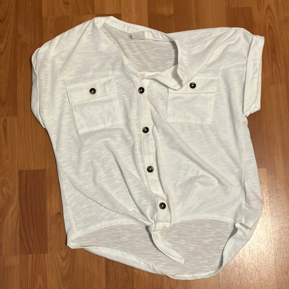 White button up tie shirt